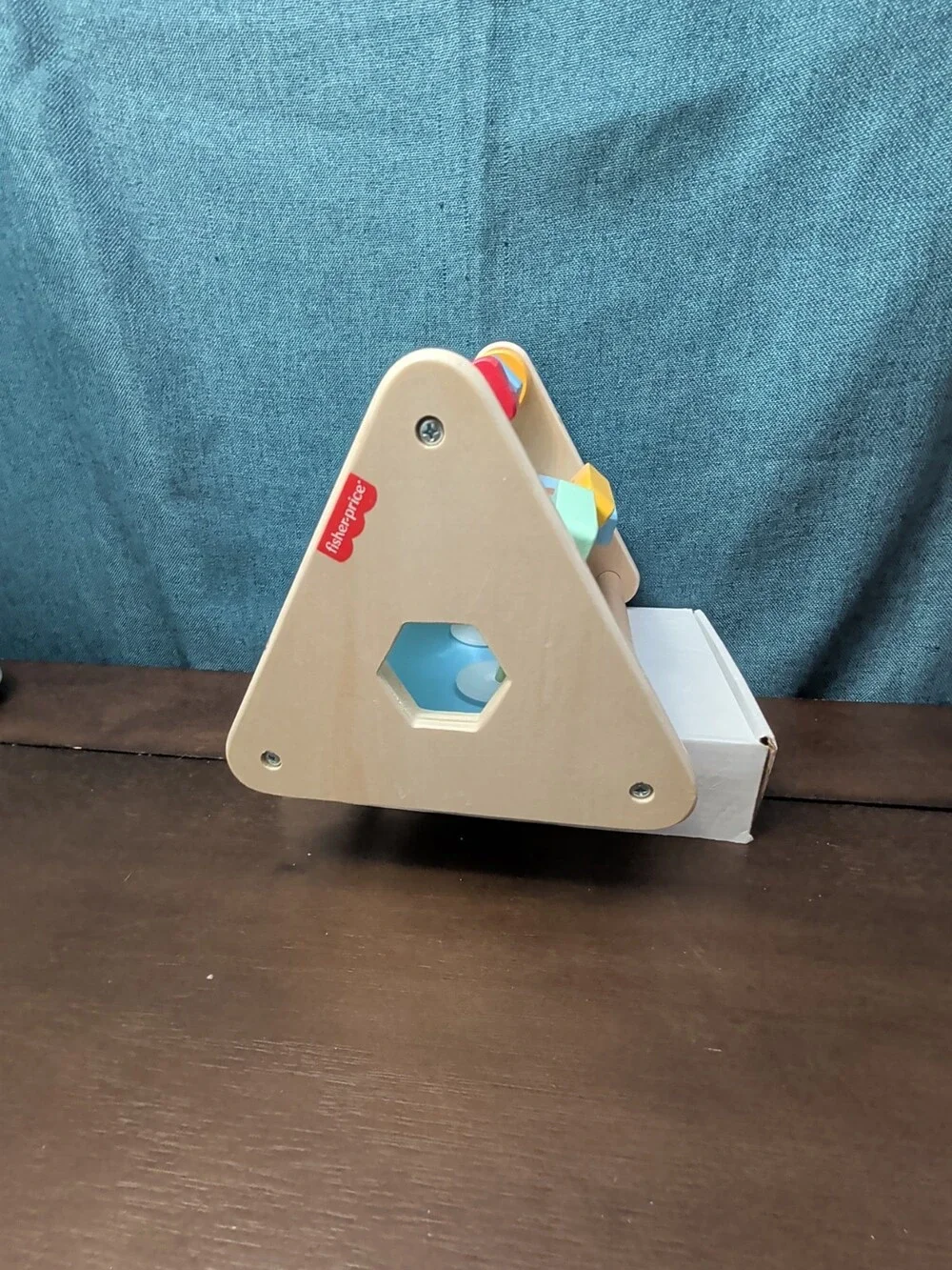 Fisher Price Wooden Busy Box Triangle | Infant Sensory Toy | Animals & Gears